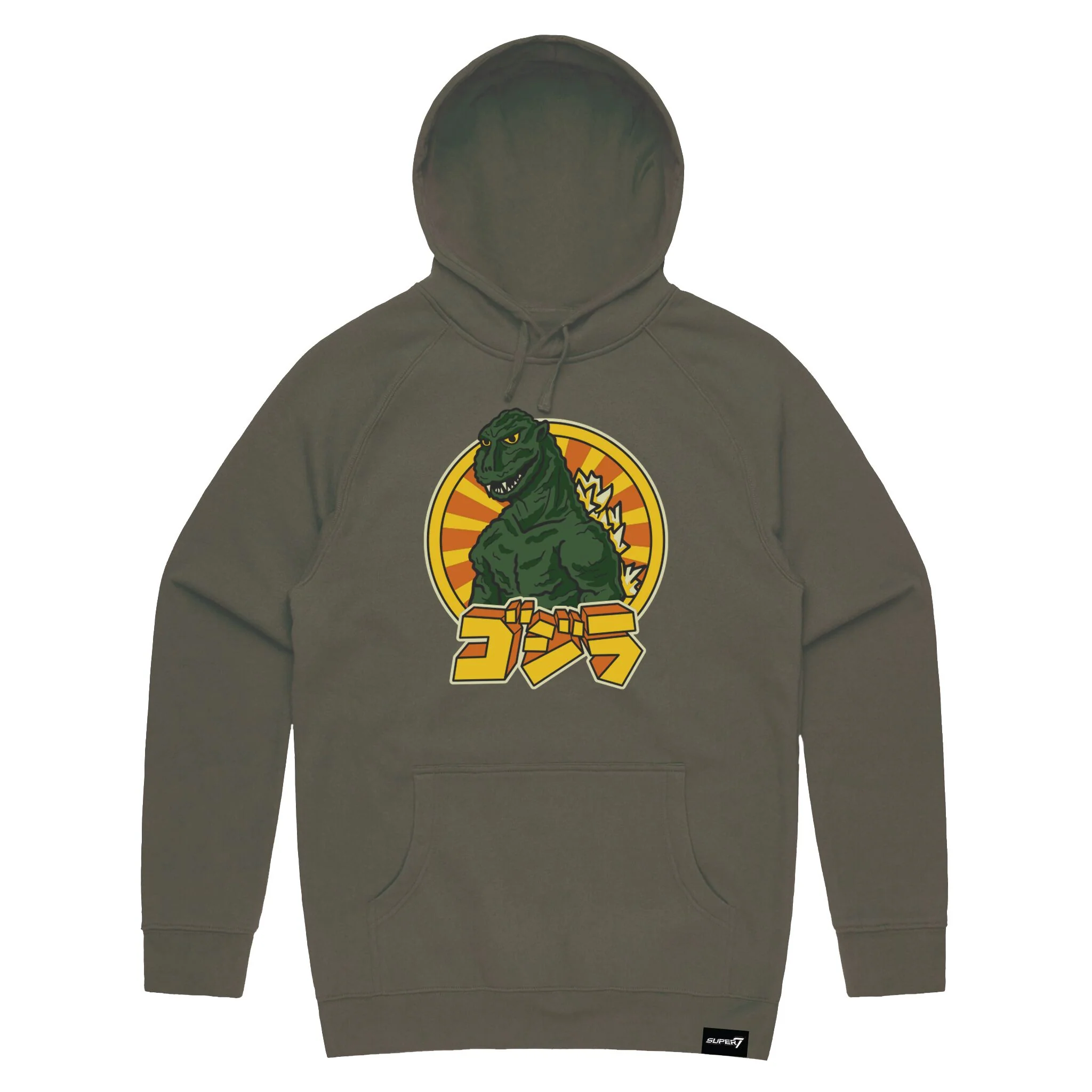 Toho Godzilla Retro Army Green pullover Hoodie - Image 2