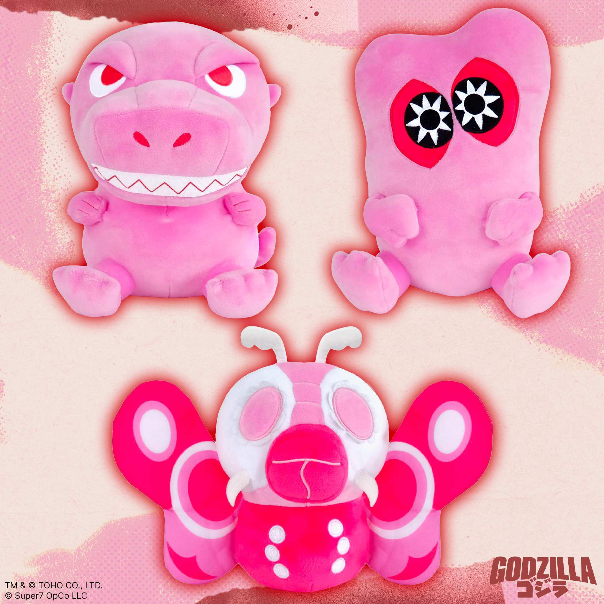 Toho Super Duper Plush Wave 04 - Godzilla '89, Mothra '64 & Hedorah (Pink) - Image 2