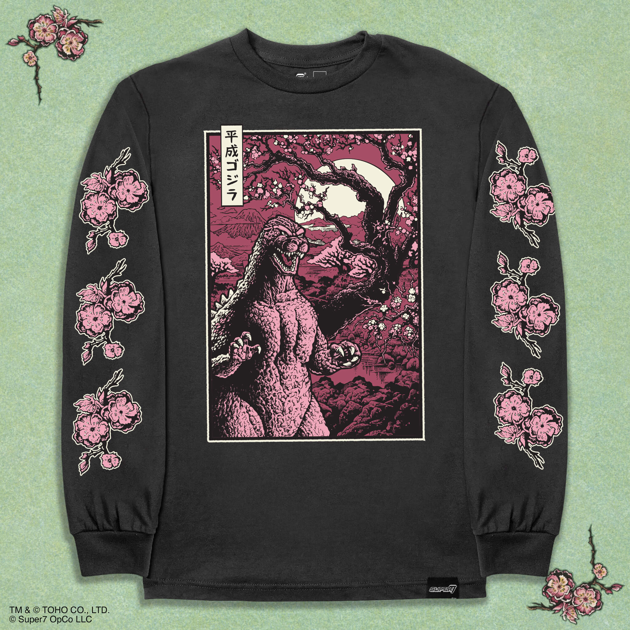 Toho T-Shirts - Godzilla Cherry Blossom (Black Long Sleeve) - Image 3
